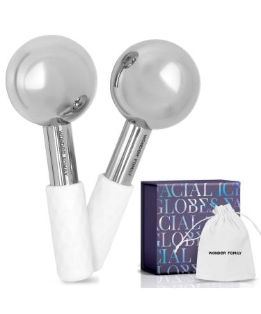 Ice Globes for Face - Ice Roller for Face & Puffy Eyes - Ice Face Roller - Cryo Sticks for Face Beauty - Face Ice Roller for Eyes - Facial Ice Globes for Facials - Cryotherapy Silver Facial Globes