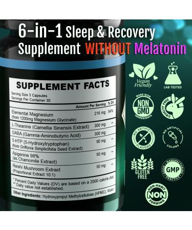Natural Sleep Aid Supplement for Adults - Non-Habit Forming Herbal Formula with GABA L-Theanine & Reishi - 90 Vegan Capsules - Shop Internationally - Buy Online on GoSupps.com