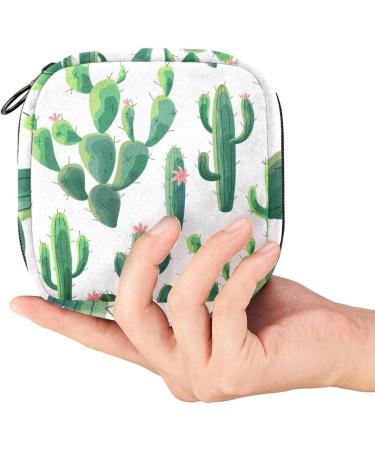Stylish Tropical Cactus Menstruation Pad Bag with Zipper | Women's Napkin & Tampon Organizer | Eco-Friendly & Durable Tote for Girls - Buy Online on GoSupps.com