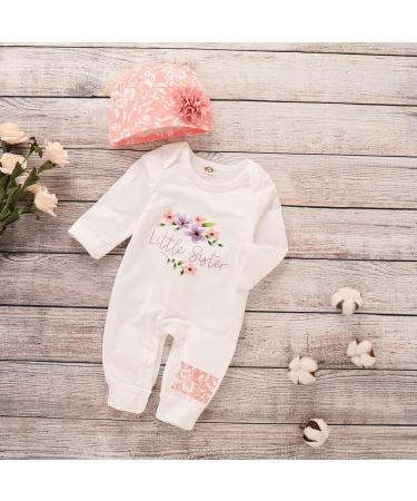 PythJooh Newborn Baby Girl Little Sister Onesie Romper & Floral Hat Set | 9-12 Months - Buy Online on GoSupps.com