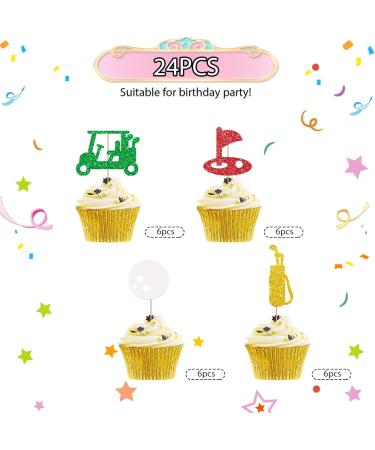 Golf Cupcake Toppers Golf Bag Ball Cupcake Toppers White&Green Glitter Cake Decorations for Baby Shower Golf Sport Birthday/Outdoor Sport Party Supplies - 24pcs - Buy Online on GoSupps.com