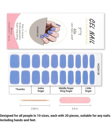 Semi Cured Gel Nail Strips - 20 Pcs Salon Quality Nail Polish Wraps in Blue Glitter - Long Lasting & Easy to Apply/Remove with Nail File & Cuticle Stick - Buy Online on GoSupps.com