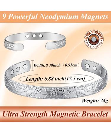 Cigmag 9X Lymphatic Drainage Copper Magnetic Bracelet for Women - Silver Flower Pattern - Buy Online on GoSupps.com