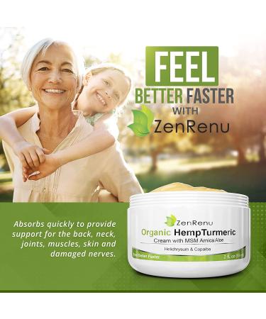 ZenRenu Organic Hemp Cream 4 oz - MSM Turmeric Arnica - Made in USA - Premium Hemp Oil - Buy Online on GoSupps.com