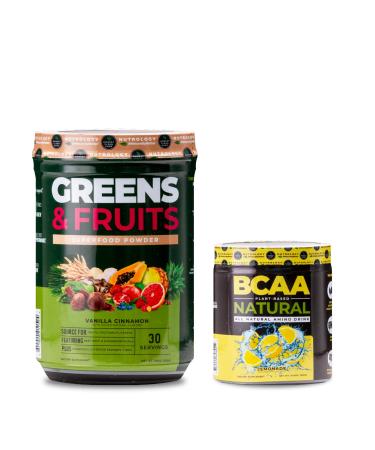 Nutrology Greens & Fruits Powder-Naturally Sourced Superfood Vanilla Cinnamon (30 Servings) BCAA Natural Plant Based BCAA Powder Lemonade Flavor (30 Servings)