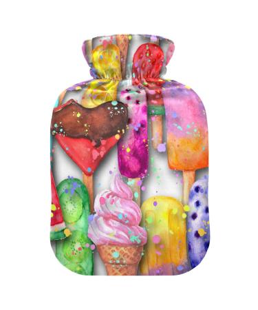 Heat bottle with cover 2 l of hard-wearing warm-up bag for hand feet shoulder and neck pain cramps heating press and heat therapy pattern of watercolor multi-colored ice cream summer style