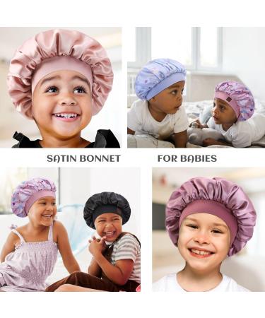 Kids Satin Sleep Cap 2 Pack - Unicorn & Black | Adjustable Silk Hair Bonnet for Babies & Toddlers with Curly Hair - Buy Online on GoSupps.com