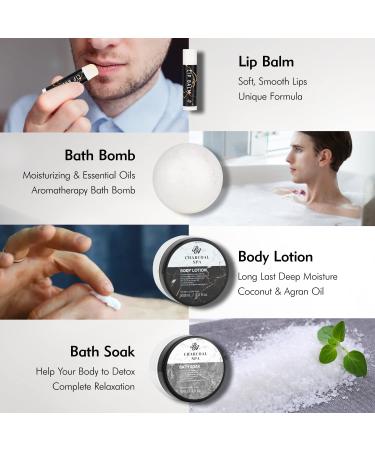 Charcoal Luxury Bath Gift Basket for Men - 23pcs Home Spa Kit with Body Wash, Lotion, Nail Care, Bath Salt - Perfect Father's Day or Birthday Gift - Buy Online on GoSupps.com