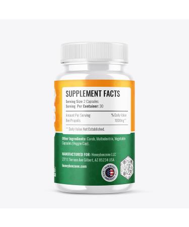 HONEYBEEZONE-Bee Propolis Capsules 100% Natural Energy and Immune Support Supplement | Non-GMO Gluten-Free 60 Easy-to-Swallow Veggie Capsules - Buy Online on GoSupps.com