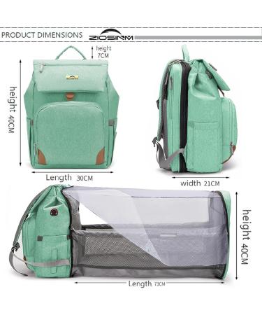 Ziosinm Diaper Backpack with Bed Function & Mosquito Nets - Large Diaper Bag for Strollers - Green Baby Diaper Bag with Changing Pad & Stroller Belt - Buy Online on GoSupps.com
