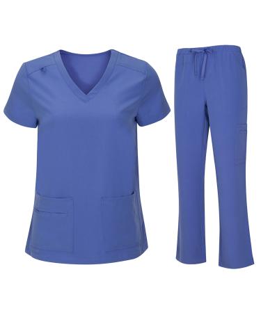 Bahoki Essentials Scrub Set - Comfortable and Durable - Ideal for Nurses and Other Medical Roles - All Day Comfort Ceil Blue X-Small