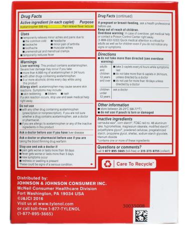 Tylenol Extra Strength Acetaminophen - 50 Doses (Two Tablets 500mg) | Fast International Shipping - Buy Online on GoSupps.com