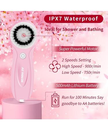 Electric Facial Cleansing Brush | USB Rechargeable Exfoliator for Women | IPX-7 Waterproof Cleanser with 3 Brush Heads - Pink - Buy Online on GoSupps.com