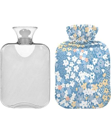 Hot Water Bottle with Cover | Naanle 2L Transparent Heat Bottle for Pain Relief & Therapy - White Blue Flowers - Buy Online on GoSupps.com