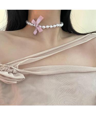 Shop SOUTHJIELING Fashionable Bow Pendant Choker Necklace with Pearls & Chain - Elegant White Bow Jewelry for Women - Buy Online on GoSupps.com