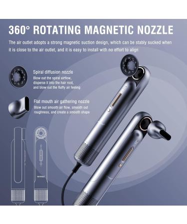 Compact Purple Hair Dryer - Negative Ionic 110 000 RPM Adjustable Heat & Speed Includes 3 Magnetic Nozzles | Perfect for Home Travel & Salon Use - Buy Online on GoSupps.com