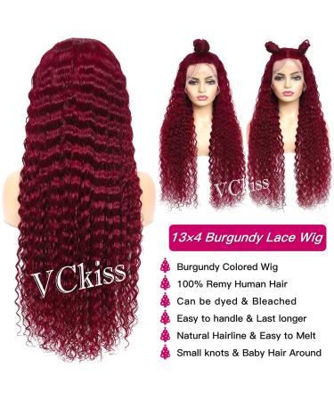 VCkiss Burgundy Deep Wave Lace Front Human Hair Wig 99j 13x4 HD Lace Frontal 160% Density for Black Women - Wet & Wavy Red Curly Hair, Pre-Plucked Brazilian Virgin Hair - Buy Online on GoSupps.com