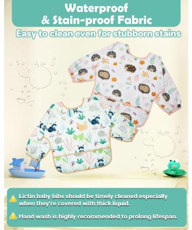 Lictin Waterproof Baby Bibs with Sleeves 5 Pcs - Unisex Feeding Apron for Infant Toddler 0-2 Years - Cute Cartoon Design - Multicolor - Buy Online on GoSupps.com