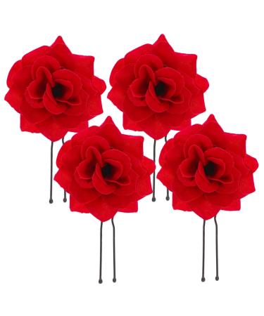 Beaupretty retro hair needle Blumenhaar 4PCs Rose Flower Headwear Beautiful Hairpins Women Hair Accessories (Red) Hair Accessories Red Flower Bridal Hair Rosa-colored hair needle