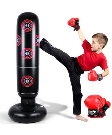 Inflatable Punching Bag for Kids - 63" Inflatable Kid Boxing Bag - Children Sports Toy Free Standing Bounce Back Tumbler for Sparring Boxing Bag Suitable for Karate Kickboxing - Gift for Boys & Girls Target Pattern