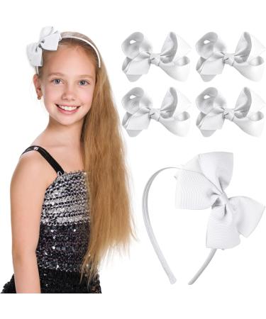 Sibba Toddler Headband Set - 1 PC Headband with Cute Bow Ties and 4 PCS Bowknot Hairpins in White - Perfect Hair Accessories for Easter Day and Baby Party - Buy Online on GoSupps.com