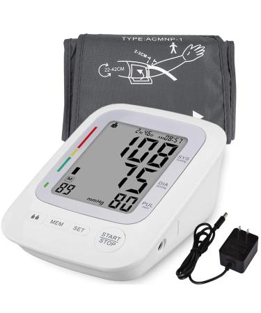 Electronic Blood Pressure Monitor Upper Arm Automatic Digital BP Monitor Large Cuff 2 Users 180 Memory Large Display Irregular Heart Rate Indication with DC Adapter for Home Use
