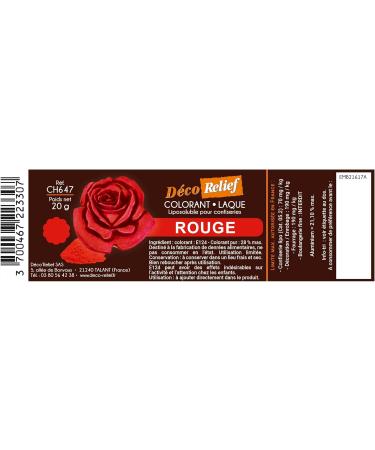 D co Relief - Colorant Alimentaire Rouge 20 g - Colorant Liposoluble en Poudre - Ingr dient Cuisine & P tisserie - Pour Cr mes au Beurre Chocolat P tes d Amande Ganaches - CH647 Rouge 50 g (Lot de 1) - Buy Online on GoSupps.com