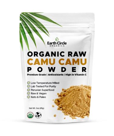 Earth Circle Organics Camu Camu Powder Organic Raw Berry Powder with Natural Vitamin C & Antioxidants Vegan Kosher Non-GMO Superfood for Immunity & Energy 3oz (Pack of 1) 3 Ounce (Pack of 1)