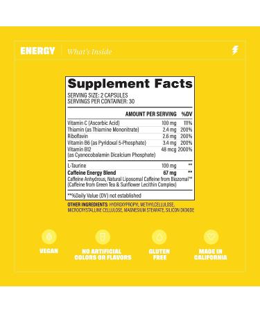 Health By Habit Energy Supplement - Natural Caffeine Blend with Vitamins B & C - 60 Capsules, Vegan, Non-GMO, Sugar-Free - Buy Online on GoSupps.com