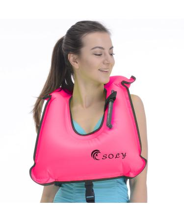 SOLY Inflatable Snorkel Vest Adult, Snorkeling Vest Adjustable Light Snorkeling Jackets for Diving Low Impact Water Sports Safety(Pinke Kid)