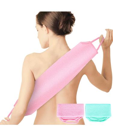 Back Scrubber for ShowerWOVTE 2 Pack Stretchable Nylon Exfoliating Body Scrubber Washcloth Towel Deep Cleans Skin Massages Blood Circulation Back Washer for Shower Men Women