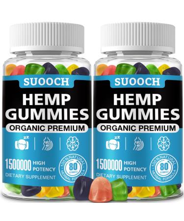 Hemp Gummies with Omega & Vitamin Premium Fruity Flavors-Natural Candy High Potency for Sleep Anxiety Pain Inflammation Relief Edible 160 Count 2 Pack 80 Count (Pack of 2)