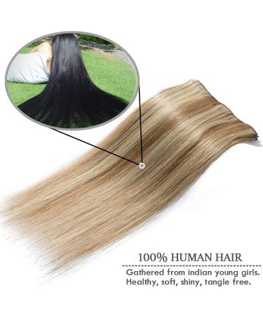 Elailite Clip-in Extensions | Real Human Hair 8 PCs 18 Clips 25cm 50g #12/613 Golden Brown & Bleached Blonde - Buy Online on GoSupps.com