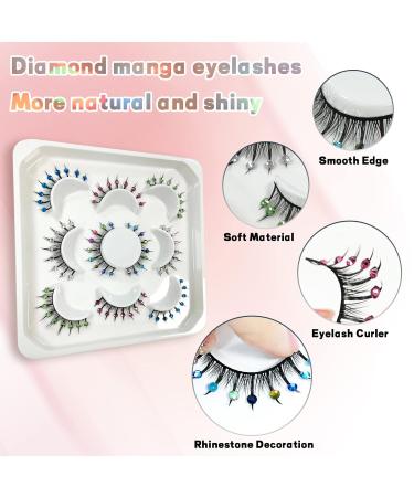 5 Pairs Manga Lashes - Glitter Colored Eyelashes with Diamond Decor | Natural Look Japanese Lashes - DIY Glitter Lashes (1 oz - Buy Online on GoSupps.com