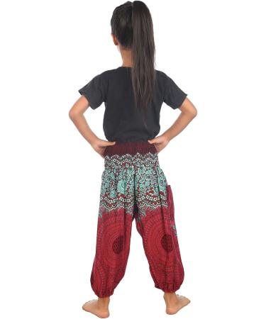 Lofbaz Children Hippy Thai Harem Aladdin Pirate Kids Pants 6-9 Months - Rose Flower Burgundy | Bohemian Baggy Colorful Design - Buy Online on GoSupps.com