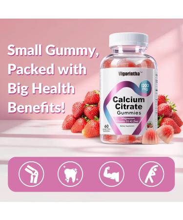 Calcium Citrate Gummies 1200mg with Magnesium Vitamin D3 K2 Calcium Supplements for Women & Men- Easy to Digest Vegan Gluten Free Sugar Free- Strawberry Flavor 120 Calcium Gummies 60 Count (Pack of 2) - Buy Online on GoSupps.com