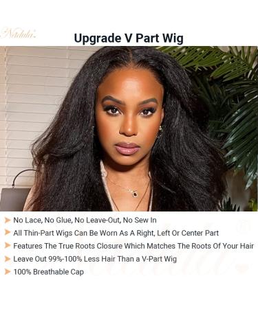 Nadula V Part Kinky Straight Human Hair Wig 18 150% Density - Glueless V Shape Clip-in Half Wig for Women - No Leave Out Needed - Upgraded U Part Design - Buy Online on GoSupps.com