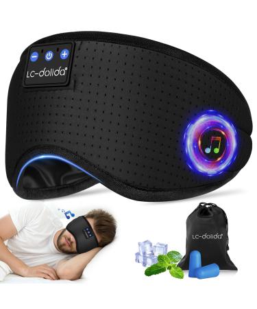 LC-dolida Bluetooth Sleep Mask with Headphones for Side Sleeper Breathable Sleep Headphones Eye Mask for Sleeping Built-in Comfortable HD Speakers Sleep Aids for Adults Elegant Black