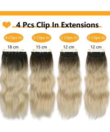 Affordable Ombre Blond Clip-In Hair Extensions | 50cm Double Weft Synthetic Hair for Women - 4-Pcs Full Head - Buy Online on GoSupps.com