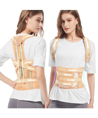 Back Brace Posture Corrector for Women and Men Upgraded Back Straightener Adjustable for Neck Shoulders Pain Relief Full Back Support for Posture Improving (Large) Large Pink
