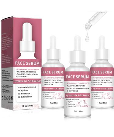 3 Pack Hyaluronic Acid Serum with Rosa Rugosa Flower Water for Enhanced Hydration & Skin Equilibrium (1fl.oz/30ml Each)