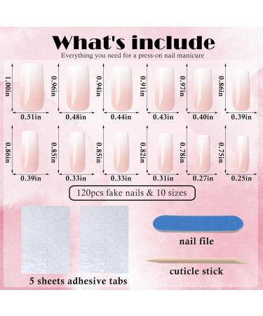 AddFavor Medium Square Press on Nails - 120pcs Pink White Gradient Fake Acrylic Nails for Women & Girls | Stylish & Easy Application - Buy Online on GoSupps.com