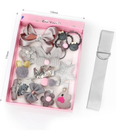 Girls Hair Accessories Gift Set - 18 Pieces Children Hair Clips for Christmas Birthday - Grey Silk Ribbon Head Ornaments - Buy Online on GoSupps.com