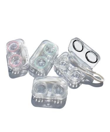 4 PCS Contact Lens Cases, Colorful Contact Lens Container Holder, Outdoor Portable Mini Contact Lens Soak Storage Kit for Travel & Home Pink,blue,black,clear