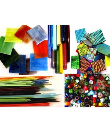 Devardi Glass COE 90 Fusing 1/2 Pound Combo Pack - Sheets Stringers Millefiori Rods & Dichroic