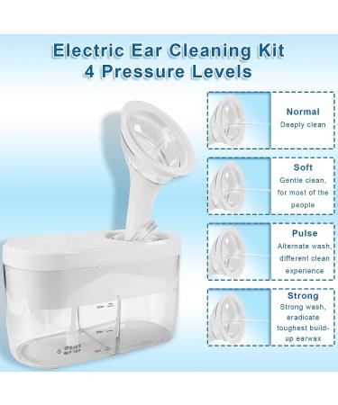 Electric Ear Irrigation Kit - 4 Pressure Modes for Safe & Effective Ear Wax Removal - Includes Ear Cleaner, Cotton Swab, Syringe Bulb - White - Buy Online on GoSupps.com