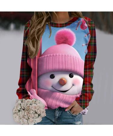 Womens Christmas Snowman and Penguin Print Sweatshirt - Pink XXL - Buy Online on GoSupps.com