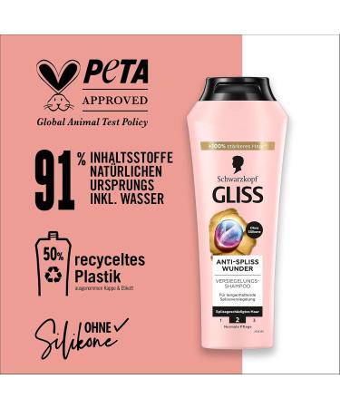 Gliss Miracle Anti-Split Ends Shampoo (250 ml) Shampoo with Ionic Complex and Grape Seed Oil Care Shampoo for Damaged Hair Seals Split Ends Long-Lasting - Buy Online on GoSupps.com