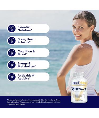 Research Verified Omega 3-1800mg Omega 3 Fish Oil - High 900mg EPA + 600mg DHA - No Aftertaste - 60 Softgel Capsules - 3 Bottles - Buy Online on GoSupps.com