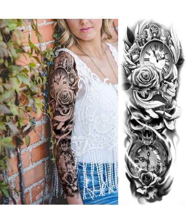 NEZAR Sexy Big Rose Flower Full Arm Temporary Tattoos - Waterproof Tribal Fake Tattoo Sleeves for Women - Buy Online on GoSupps.com
